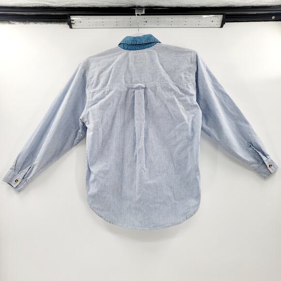 Vintage Solutions Blue & White Christmas Embroidered Striped Polo Shirt Womens S - Picture 3 of 6